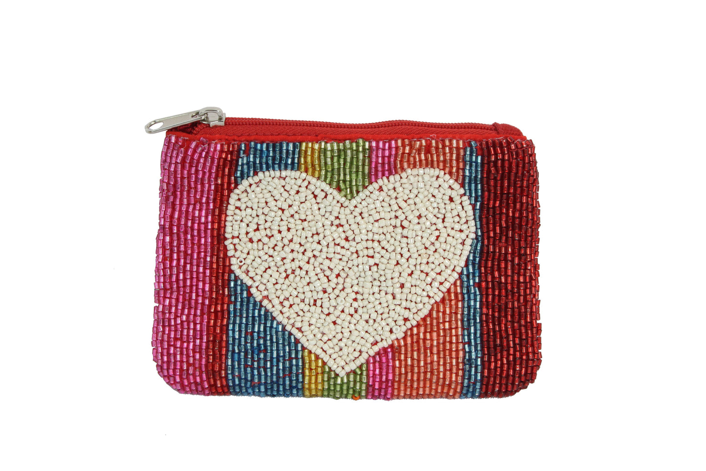 Fully Beaded Rainbow Heart Theme Coin Purse
