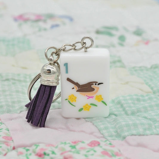 Mahjong Tile Keychain Carolina Wren Bam Bird Joker