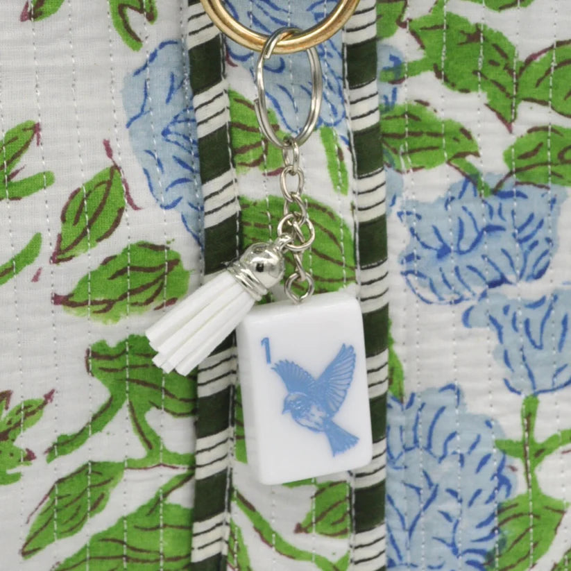 Mahjong Tile Keychain Blue Bam Bird