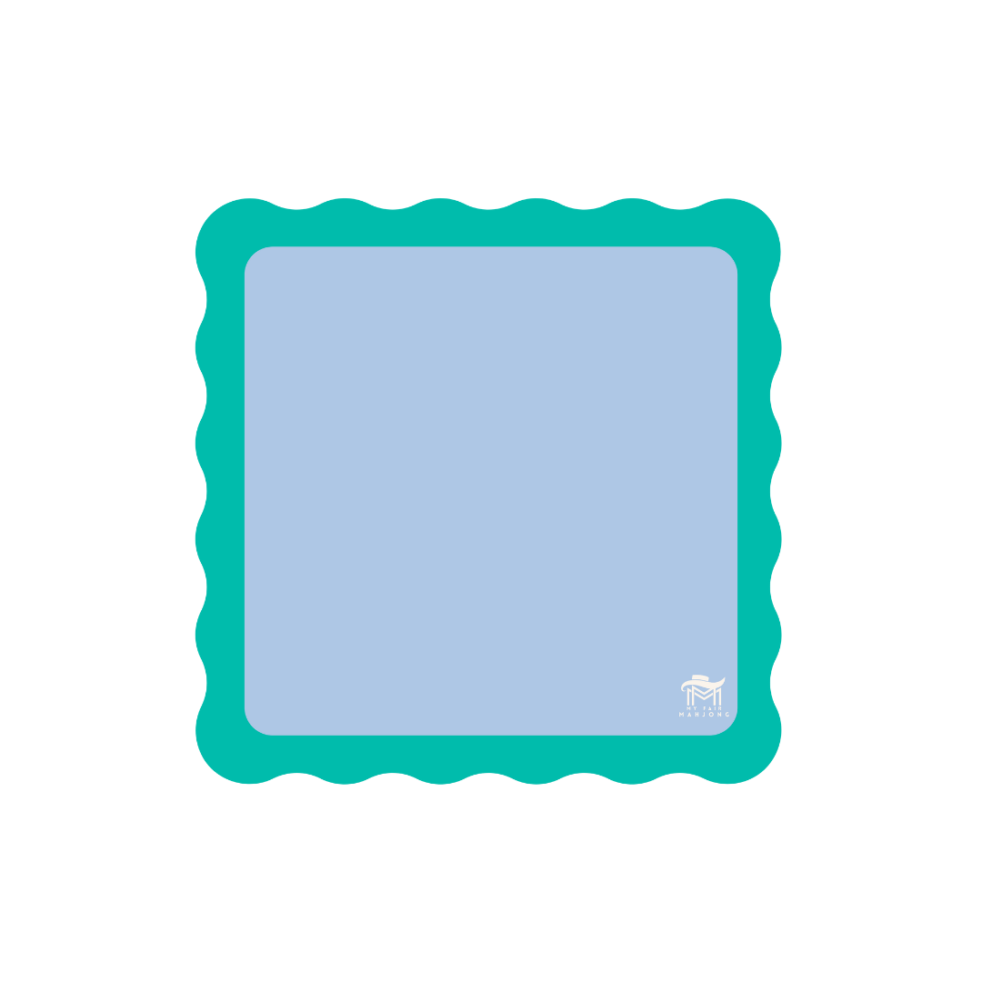 MINI MAHJONG MAT - 21" x 21": Pink Center- Blue Scallop