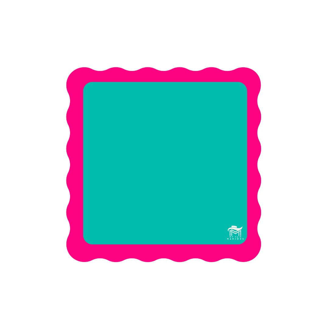 MINI MAHJONG MAT - 21" x 21": Pink Center- Blue Scallop