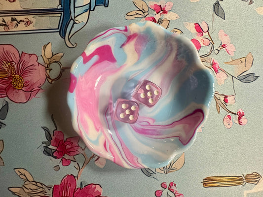 Pink / baby blue dice dish