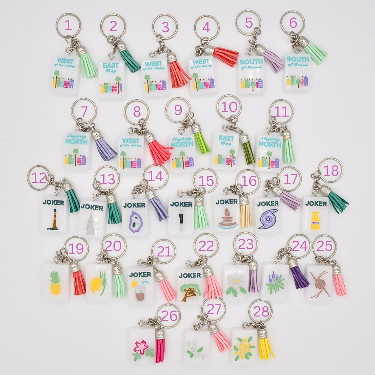 Mahjong Tile Keychains (Charleston Tiles)