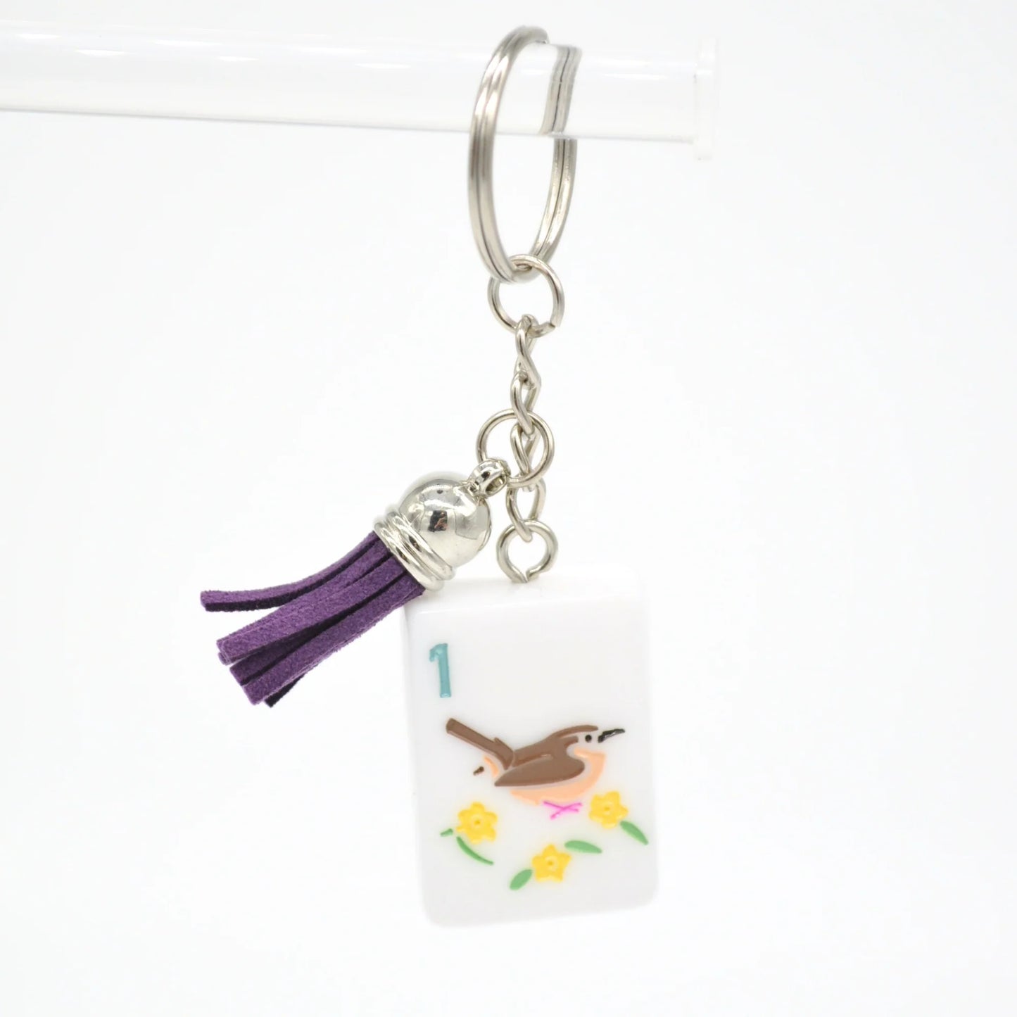 Mahjong Tile Keychain Carolina Wren Bam Bird Joker