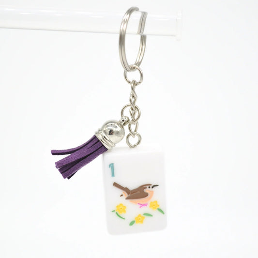 Mahjong Tile Keychain Carolina Wren Bam Bird Joker
