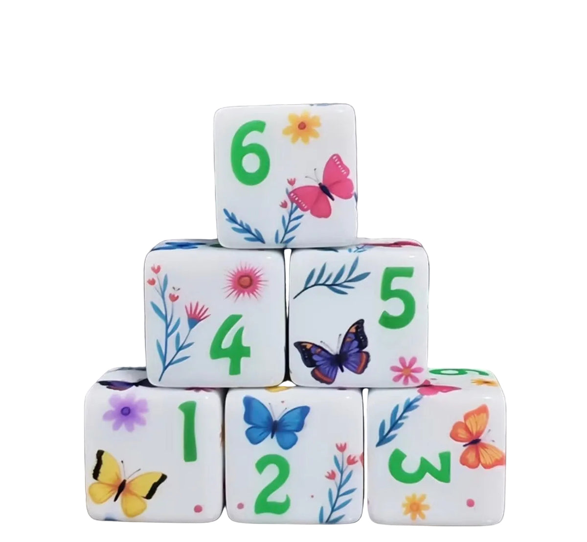 Floral & Butterfly Dice (16mm). Set of 2 in organza pouch.