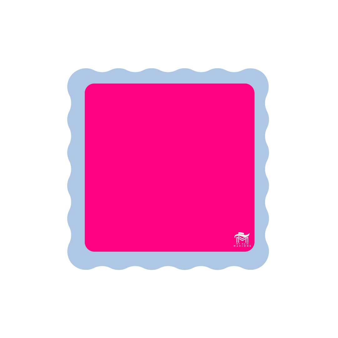 MINI MAHJONG MAT - 21" x 21": Green Center- Pink Scallop