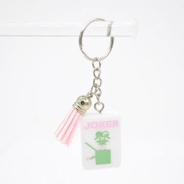 Mahjong Tile Keychain Pink and Green Joker