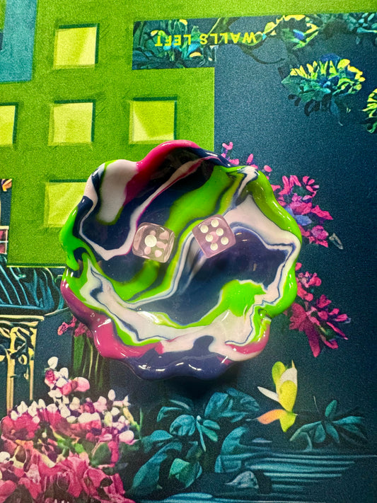 Pink / blue / green dice dish