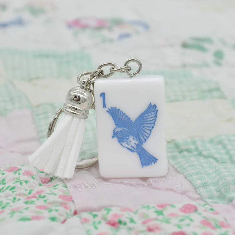 Mahjong Tile Keychain Blue Bam Bird