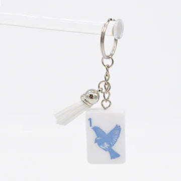 Mahjong Tile Keychain Blue Bam Bird
