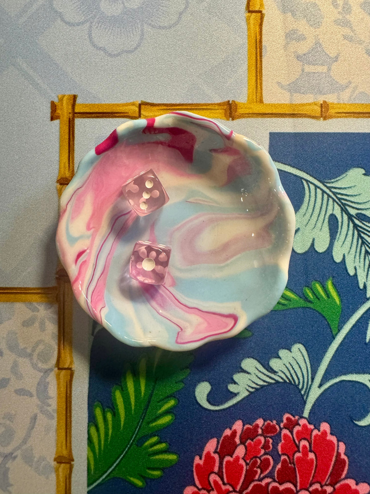 Pink / baby blue dice dish
