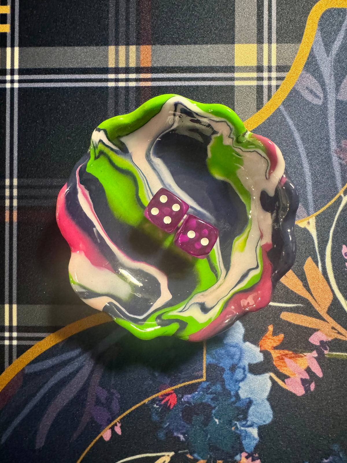Pink / blue / green dice dish