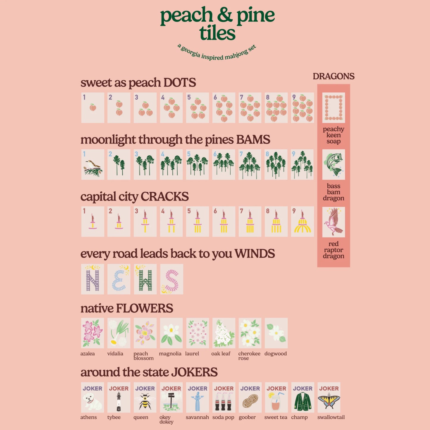 Middle & Main Peach & Pine Tiles- A Georgia Inspired Mahjong Set