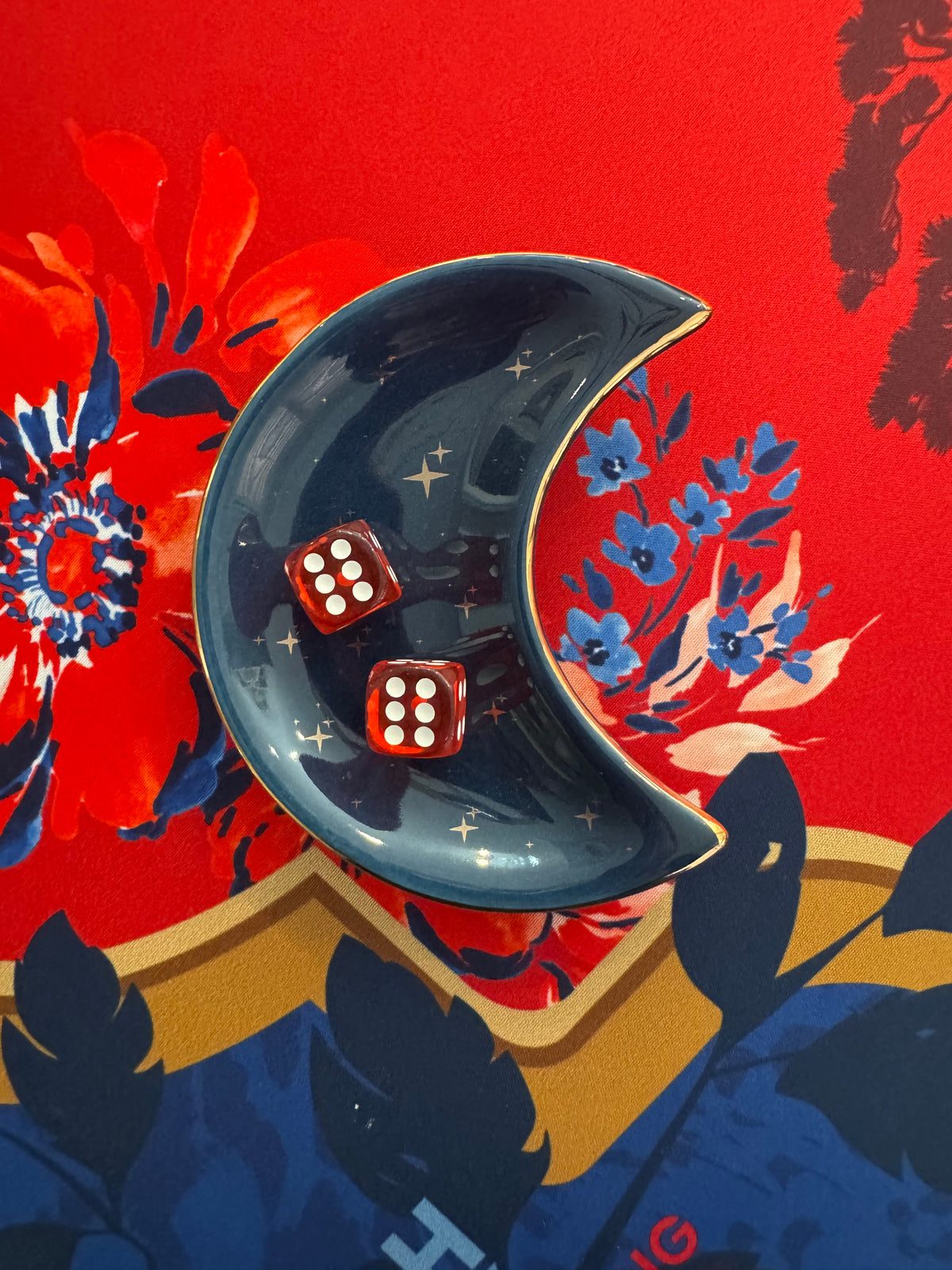 Crescent moon blue dice dish
