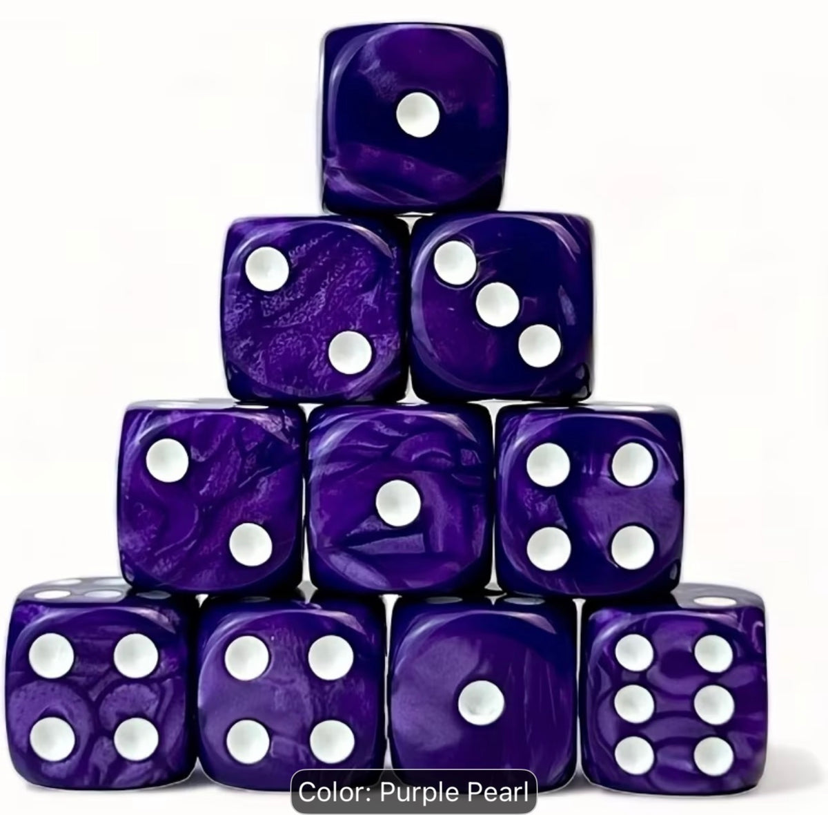 Purple Pearl Dice (16mm). Set of 2 in organza pouch.