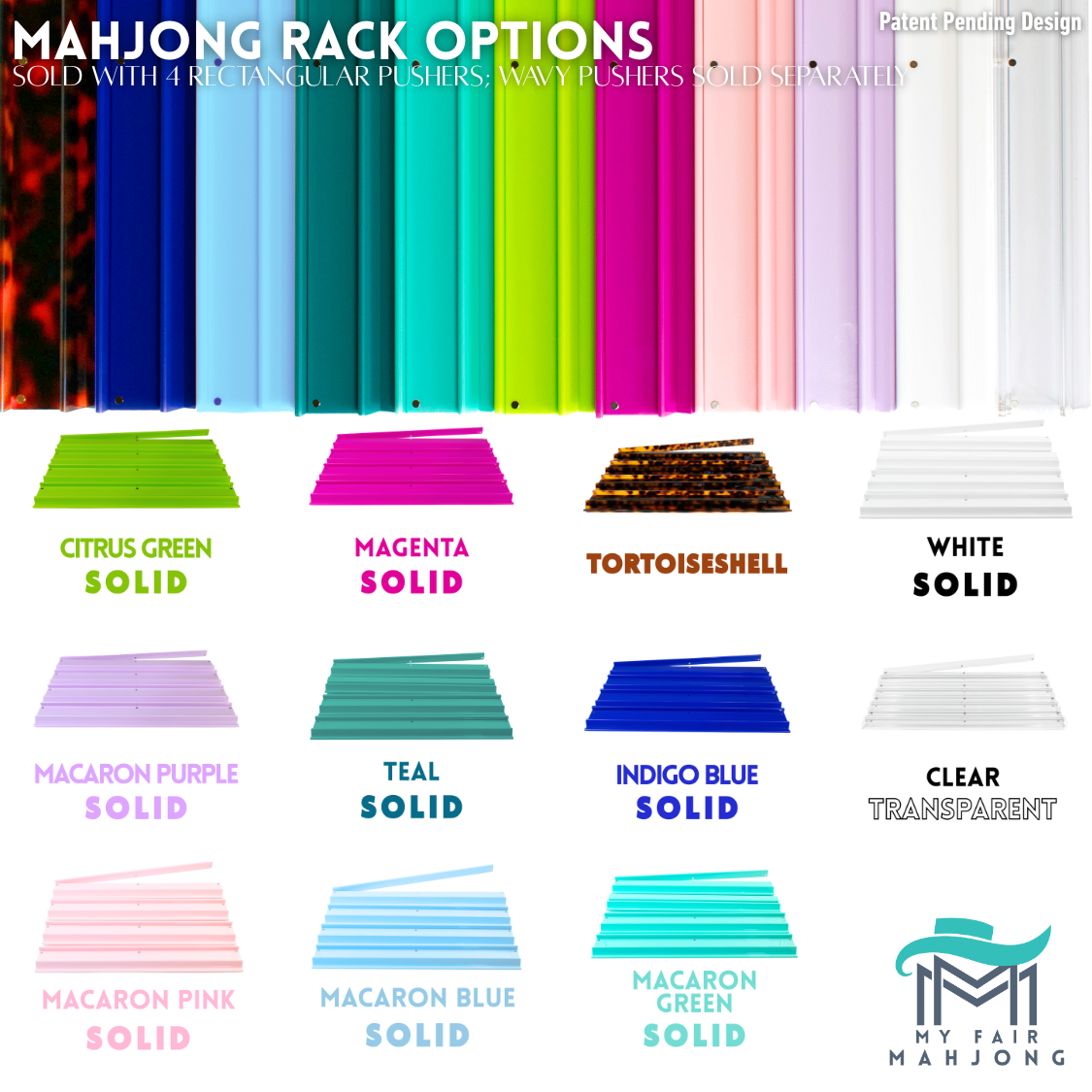 MAHJONG RACKS | Premium Acrylic | 4 Racks + 4 Pushers: Solid Magenta - ships in about 2 weeks.