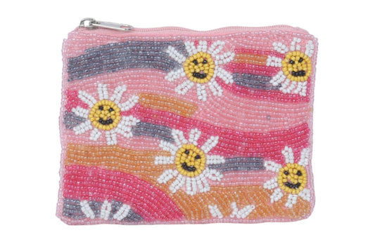 Sunflower Themed Fully Beaded Coin Purse