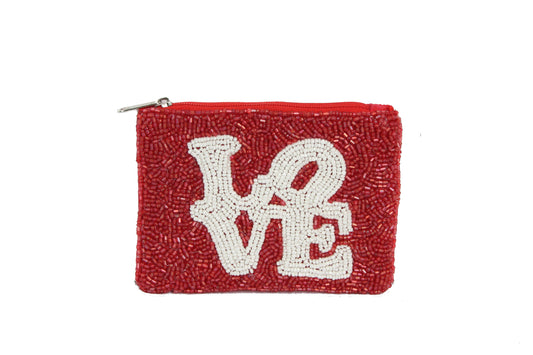 Fully Beaded Red LOVE Theme Coin Purse